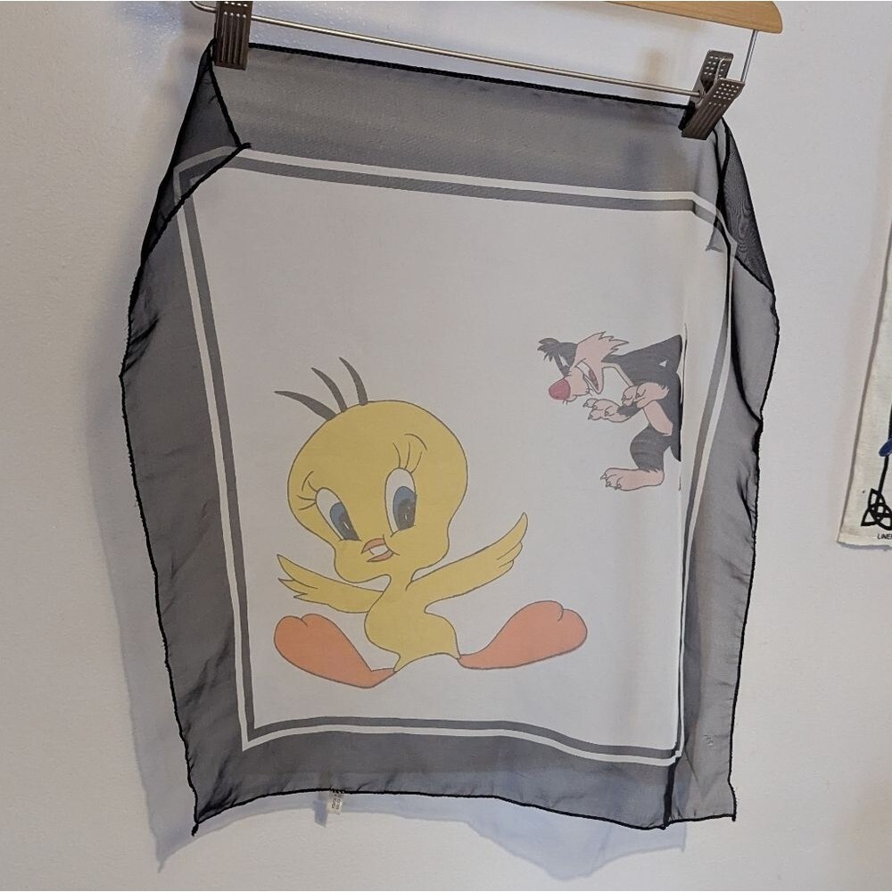 Vintage Sheer Tweety Bird And Sylvester Handkerchief Scarf